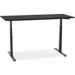 Bureau assis-debout électrique avec plateau en bois et métal noir