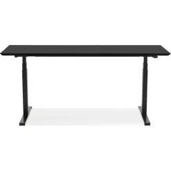 Bureau assis-debout électrique avec plateau en bois et métal noir