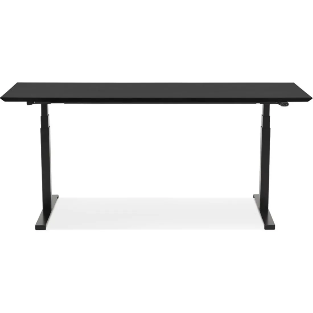 Bureau assis-debout électrique avec plateau en bois et métal noir