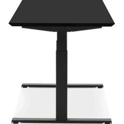 Bureau assis-debout électrique avec plateau en bois et métal noir