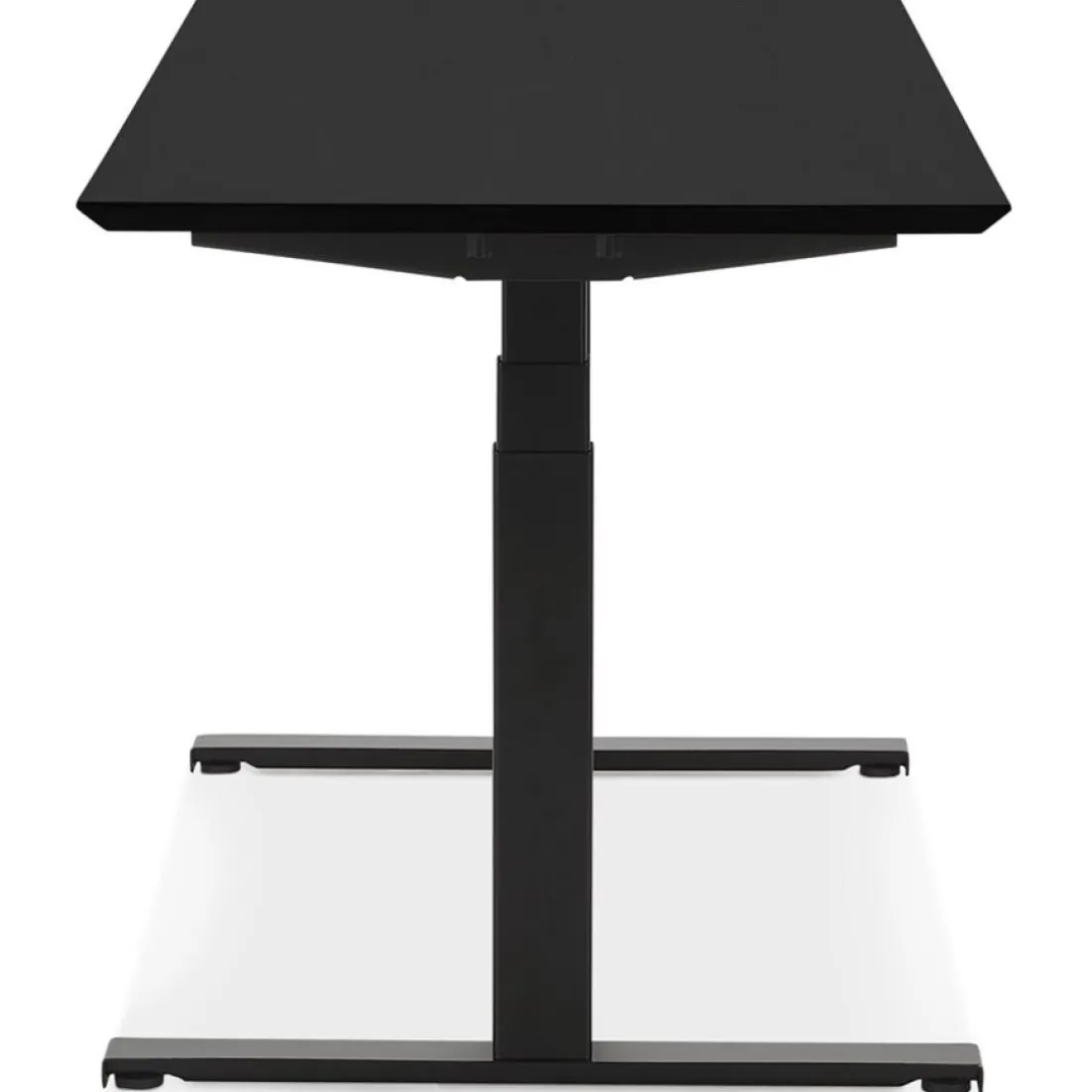 Bureau assis-debout électrique avec plateau en bois et métal noir