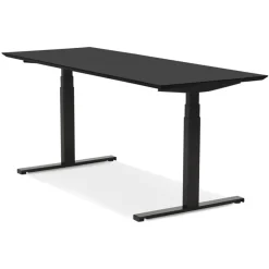 Bureau assis-debout électrique avec plateau en bois et métal noir
