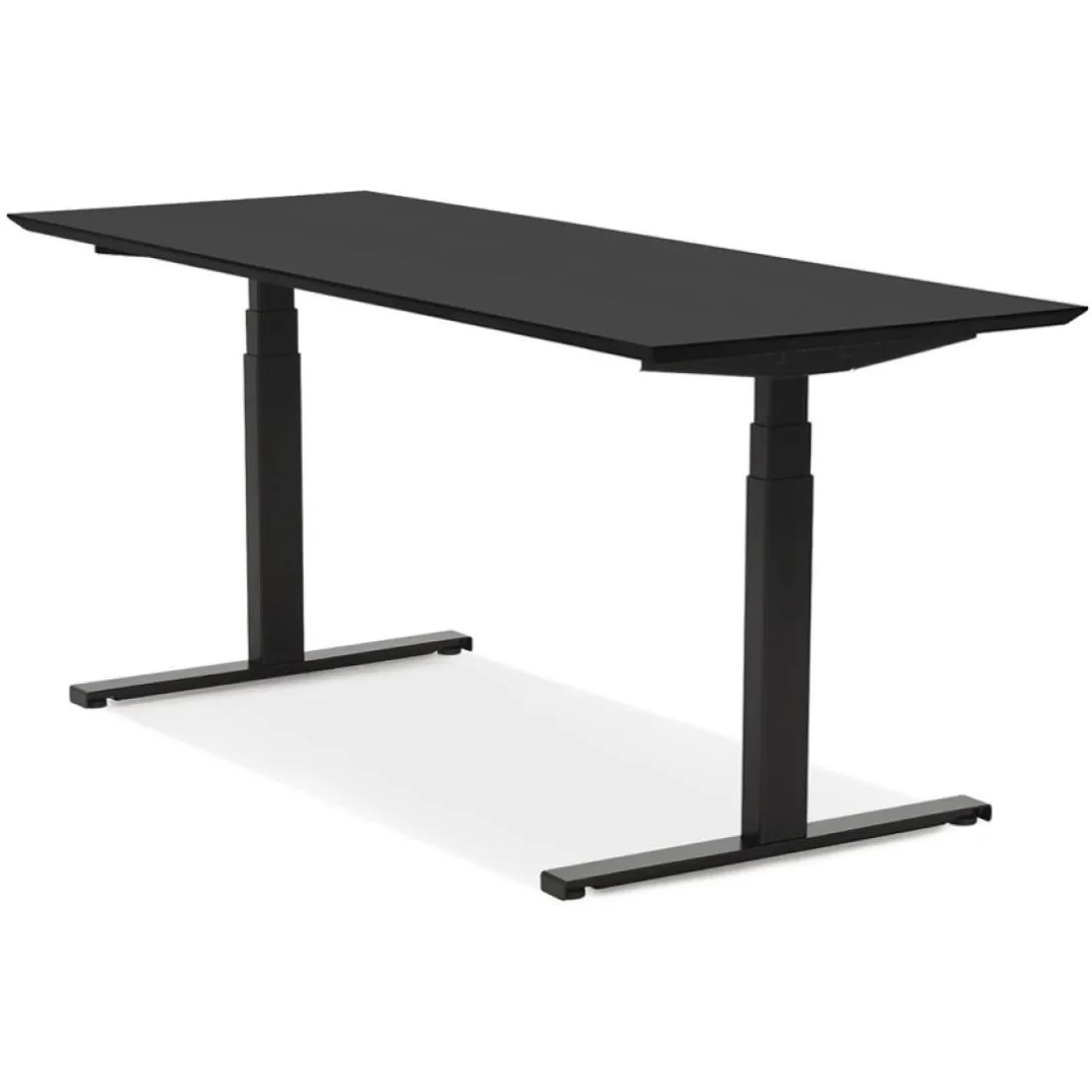 Bureau assis-debout électrique avec plateau en bois et métal noir