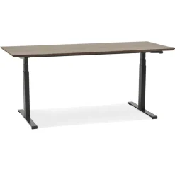 Bureau assis-debout électrique avec plateau en bois finition Noyer et pied en métal noir