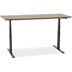 Bureau assis-debout électrique avec plateau en bois finition Noyer et pied en métal noir