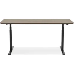 Bureau assis-debout électrique avec plateau en bois finition Noyer et pied en métal noir