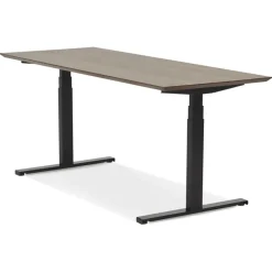 Bureau assis-debout électrique avec plateau en bois finition Noyer et pied en métal noir