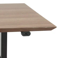 Bureau assis-debout électrique avec plateau en bois finition Noyer et pied en métal noir