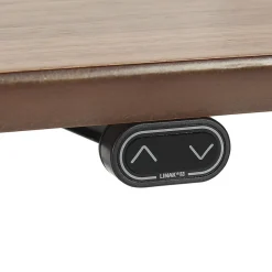 Bureau assis-debout électrique avec plateau en bois finition Noyer et pied en métal noir