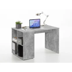 Bureau avec étagère gris béton AKI