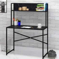 Bureau avec étagère style industriel BUZELIN L100xP50cm Noir