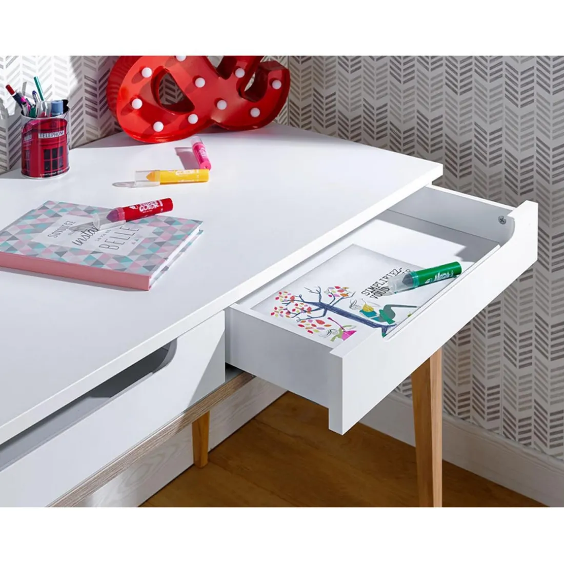 Bureau blanc 2 tiroirs