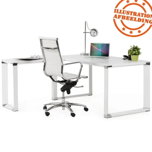 Bureau d'angle design 'XLINE' en bois finition Noyer et métal blanc