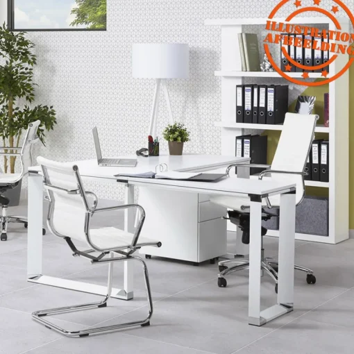 Bureau d'angle design 'XLINE' en bois finition Noyer et métal blanc