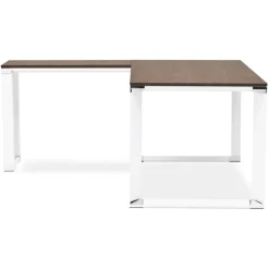 Bureau d'angle design 'XLINE' en bois finition Noyer et métal blanc