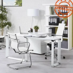 Bureau d'angle design 'XLINE' en bois finition naturelle et métal noir
