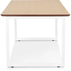 Bureau de direction droit 'GIMINI' en bois finition naturelle et métal blanc