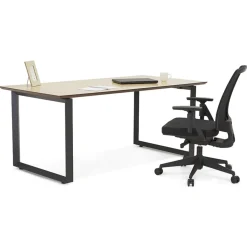 Bureau de direction droit 'GIMINI' en bois et métal noir