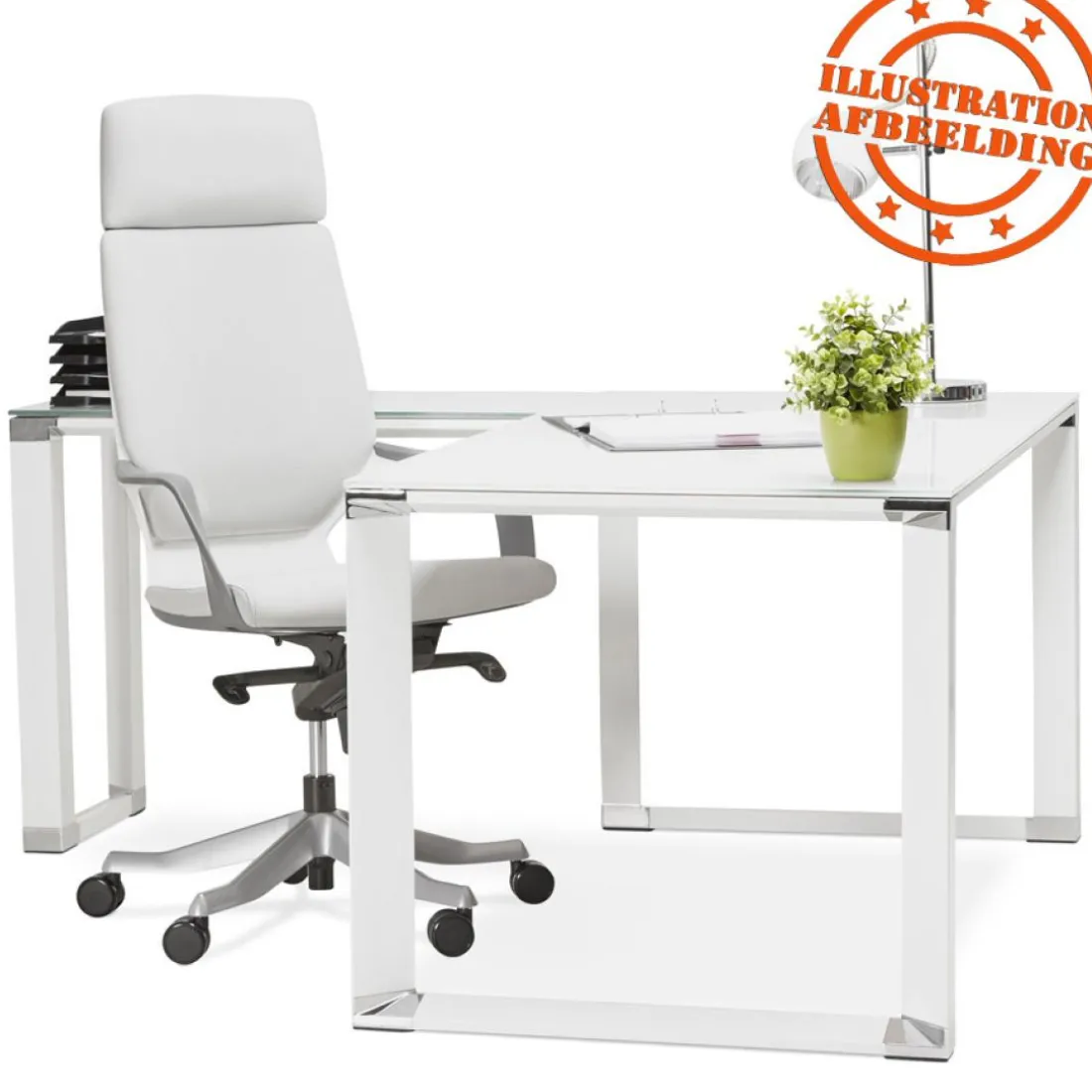 Bureau de direction en angle design 'XLINE' en verre blanc