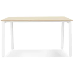 Bureau droit design 'AMADEUS' en bois finition naturelle et métal blanc