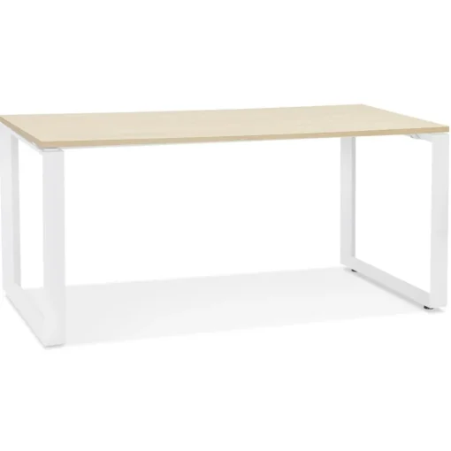 Bureau droit design 'BAKUS' en bois finition naturelle et métal blanc