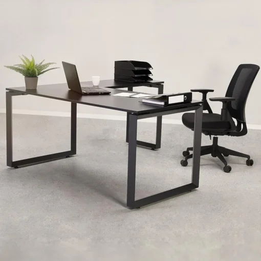 Bureau droit design 'BAKUS' en bois finition naturelle et métal blanc