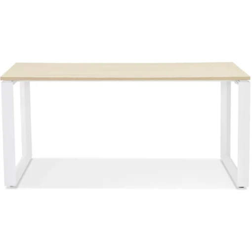 Bureau droit design 'BAKUS' en bois finition naturelle et métal blanc