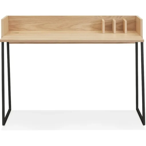 Bureau droit design 'SALMON' en bois finition naturelle et métal noir
