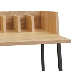 Bureau droit design 'SALMON' en bois finition naturelle et métal noir