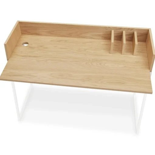Bureau droit design 'SALMON' en bois finition naturelle et métal blanc