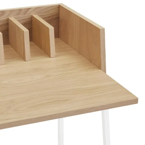 Bureau droit design 'SALMON' en bois finition naturelle et métal blanc