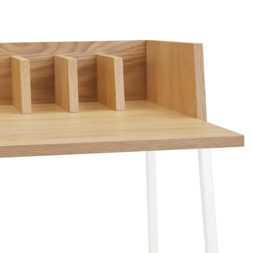 Bureau droit design 'SALMON' en bois finition naturelle et métal blanc