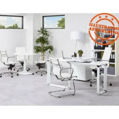 Bureau droit design 'XLINE' en bois finition naturelle et métal blanc