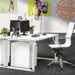 Bureau droit design 'XLINE' en bois finition Noyer et métal noir