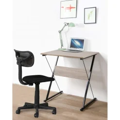 Bureau en métal noir et plateaux en bois marron