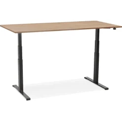 Bureau ergonomique électrique 'TRONIK' noir avec plateau en bois finition Noyer