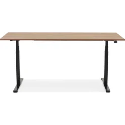 Bureau ergonomique électrique 'TRONIK' noir avec plateau en bois finition Noyer