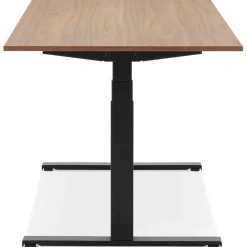 Bureau ergonomique électrique 'TRONIK' noir avec plateau en bois finition Noyer