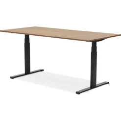 Bureau ergonomique électrique 'TRONIK' noir avec plateau en bois finition Noyer