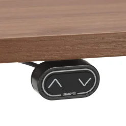 Bureau ergonomique électrique 'TRONIK' noir avec plateau en bois finition Noyer