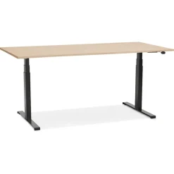 Bureau ergonomique électrique 'TRONIK' noir avec plateau en bois finition naturelle