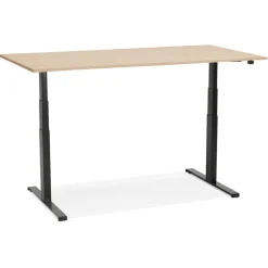 Bureau ergonomique électrique 'TRONIK' noir avec plateau en bois finition naturelle