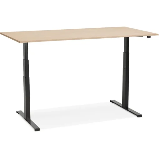 Bureau ergonomique électrique 'TRONIK' noir avec plateau en bois finition naturelle