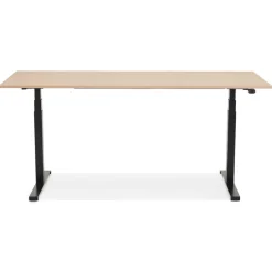 Bureau ergonomique électrique 'TRONIK' noir avec plateau en bois finition naturelle