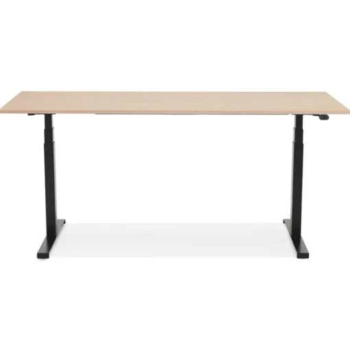 Bureau ergonomique électrique 'TRONIK' noir avec plateau en bois finition naturelle