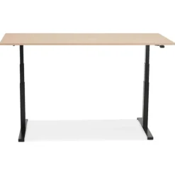 Bureau ergonomique électrique 'TRONIK' noir avec plateau en bois finition naturelle