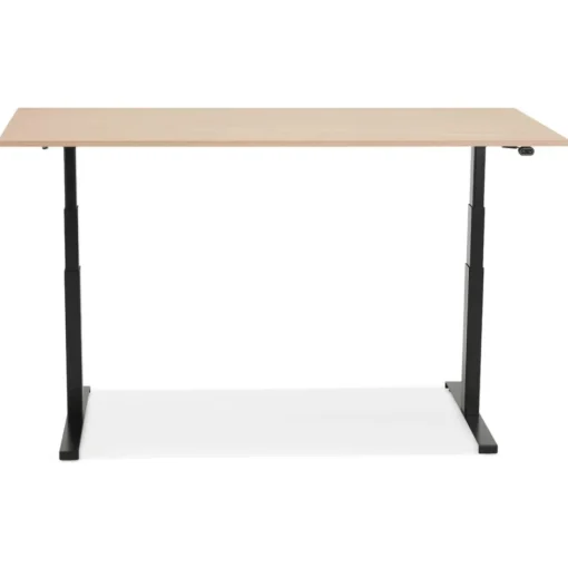 Bureau ergonomique électrique 'TRONIK' noir avec plateau en bois finition naturelle