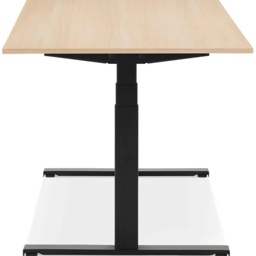 Bureau ergonomique électrique 'TRONIK' noir avec plateau en bois finition naturelle