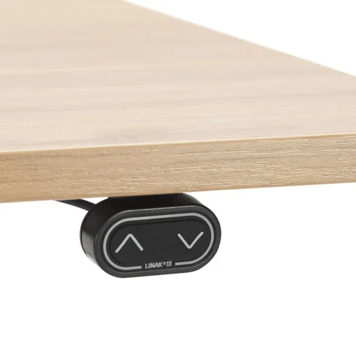 Bureau ergonomique électrique 'TRONIK' noir avec plateau en bois finition naturelle
