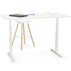 Bureau ergonomique électrique 'TRONIK' noir avec plateau en bois finition naturelle